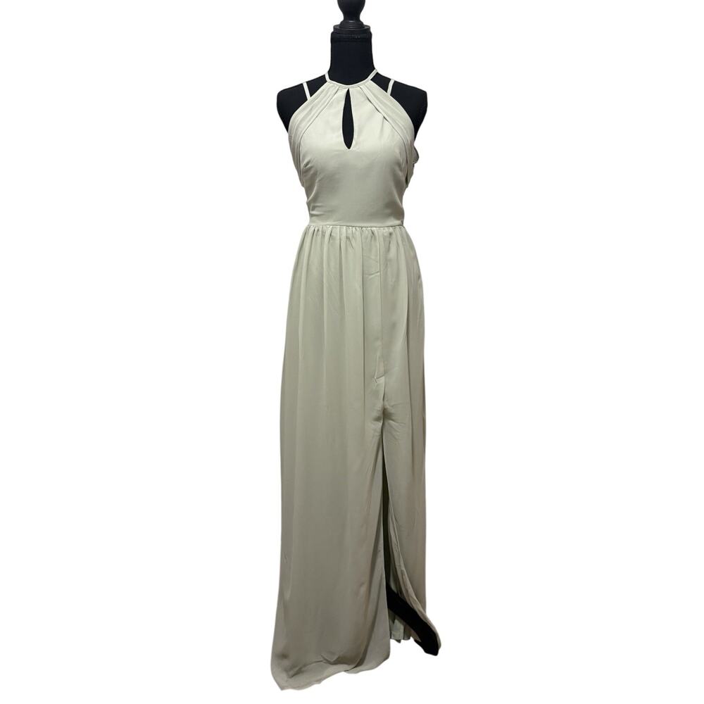 TFNC London Sage Green Halter Maxi Dress Women 8 Open Back Keyhole Formal